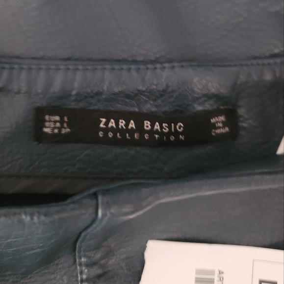 Zara Basic Collection - Navy Vegan Leather Pencil Skirt Size Large -New With Tag - Picture 6 of 7